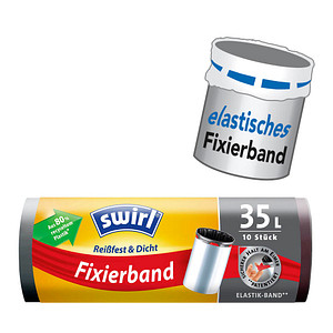 4008871215871 - Swirl® Müllbeutel Reißfest mit Fixierband 35 Liter Besonders reißfeste dichte und tropfsichere Mülltüten 1 Rolle = 10 Beutel