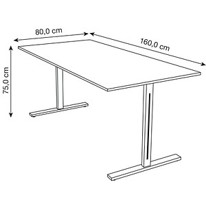 4044917442238 - Schreibtisch Form 1 11010613 65-130cm (H) 160x80cm (BxT) rechteckig anthrazit   silber 4044917442238 Kerkmann