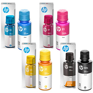 HP 32XL + 31(1VV24AE/1VU26AE/1VU27AE/1VU28AE) schwarz, cyan, magenta, gelb Tintenflaschen, 4er-Set