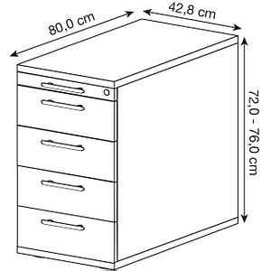 4032062122167 - PRO SIGNA SC50 RE - Rollcontainer Grau Holz mit 4 Schüben Relinggriff Kunststoff 4032062122167 - PRO SIGNA SC50 RE - Rollcontainer Grau Holz mit 4 Schüben Relinggriff Kunststoff