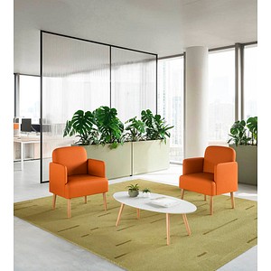 3660141967241 - meet by Paperflow Sessel BROOKS 4-Fußgestell Sitz- und Rückenpolsterung B 620 x T 520 x H 440 mm orange buche 3660141967241 - meet by Paperflow Sessel BROOKS 4-Fußgestell Sitz- und Rückenpolsterung B 620 x T 520 x H 440 mm orange buche