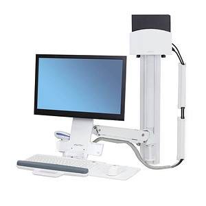 0698833051698 - Sit-Stand Combo System Mit CPU-Halter klein - Befestigungskit (Tastatur-Tablett CPU Wandhalterung einstellbarer Monitorarm) - für LCD-Display   PC-Ausrüstung - kleiner CPU-Halter - Aluminium hochwertiger Kunststoff - weiß