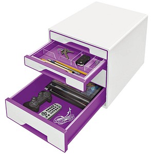 4002432115389 - Schubladenbox Wow Cube 5213-20-62 perlweiß violett metallic 4 Schubladen geschlossen 4002432115389 Leitz