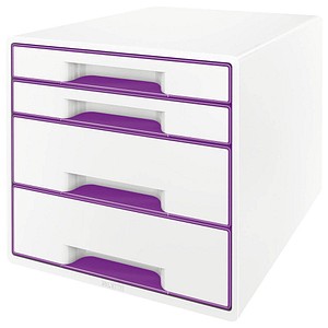 LEITZ Schubladenbox WOW CUBE  perlweiß/violett 5213-20-62, DIN A4 mit 4 Schubladen