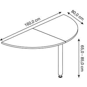 4032062173428 - HAMMERBACHER Anbautisch LA160 nussbaum grau halbrund 1600 x 80 x 655 - 825 cm