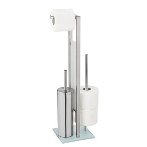 4008838382677 - Geschlossene WC-Garnitur Rivalta Edelstahl Mit Toilettenpapier- und Ersatzrollenhalter Silber matt Edelstahl rostfrei matt Gehärtetes Glas weiß