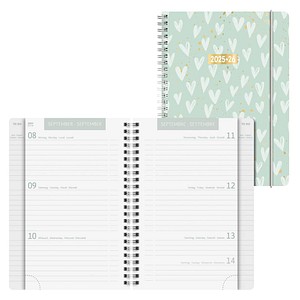 4061947139686 - Schülerkalender Hearts Juli 2025 - Dezember 2026 hellgrün weiß