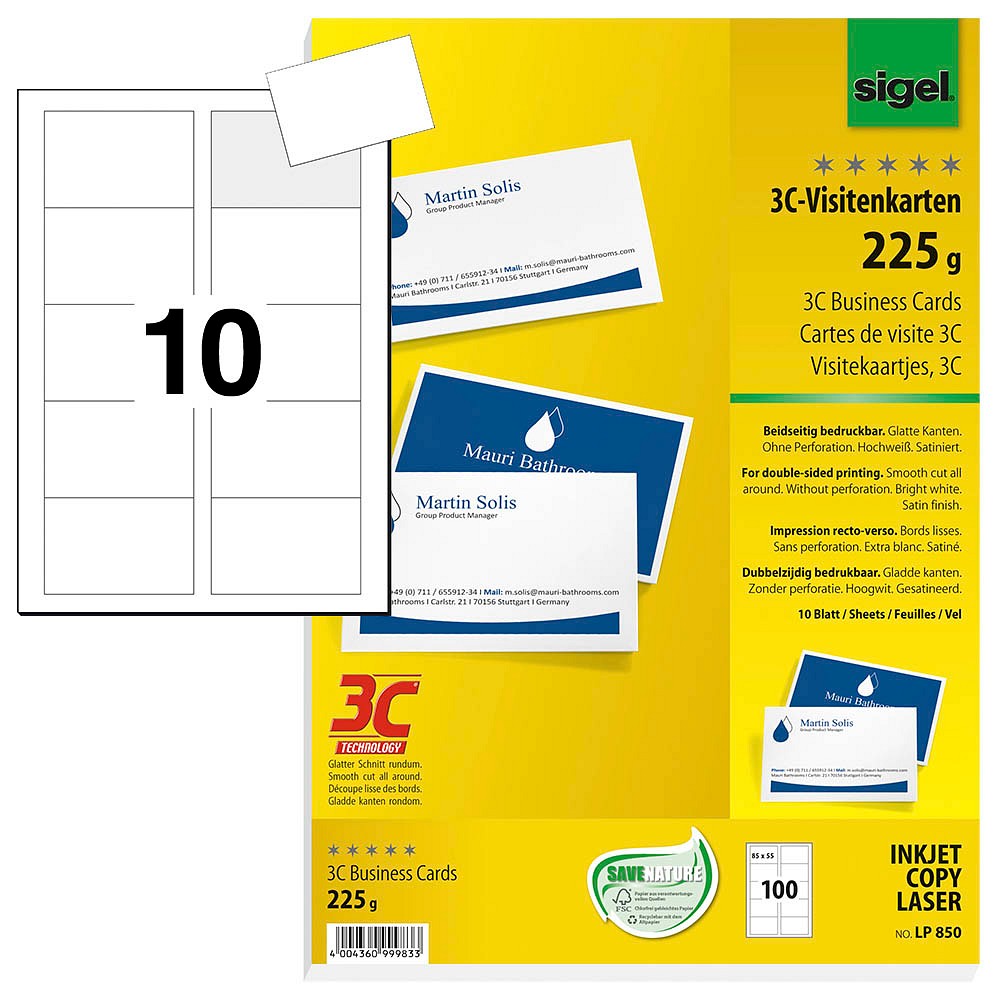 100 Sigel Visitenkarten Lp850 Weiss Gunstig Online Kaufen Office Discount