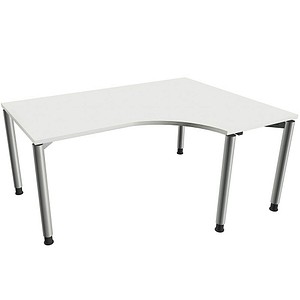 4260429769056 - fm Sidney höhenverstellbarer Schreibtisch weiß Bogenform 4-Fuß-Gestell Rundrohr silber 1600 x 800 cm