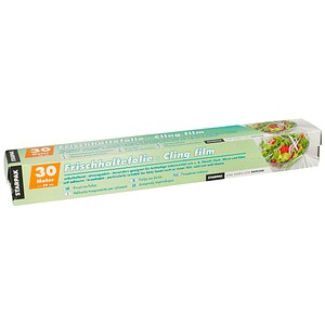 4002911141106 - Frischhaltefolie Papstar L 30 m x B 290 mm Stärke 11 μ LDPE-Folie transparent 1 Rolle in Faltschachtel mit Spenderöffnung