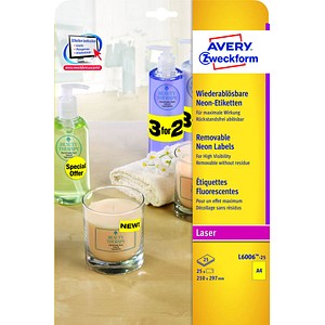 4004182608470 - AVERY Zweckform L6006-25 Etiketten DIN A4 Neongelb 210 x 297 mm 25 Blatt à 1 Etiketten