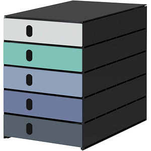 styro Schubladenbox styroval pro Emotions Gletscher  weiß, grün, blau, grau 14-8000.GL, DIN C4 mit 5 Schubladen