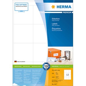 4008705046176 - HERMA Etiketten Premium A4 70x677 mm weiß Papier matt 2400 St - Weiß - Selbstklebendes Druckeretikett - A4 - Papier - Laser Inkjet - Dauerhaft 4008705046176 - HERMA Etiketten Premium A4 70x677 mm weiß Papier matt 2400 St - Weiß - Selbstklebendes Druckeretikett - A4 - Papier - Laser Inkjet - Dauerhaft