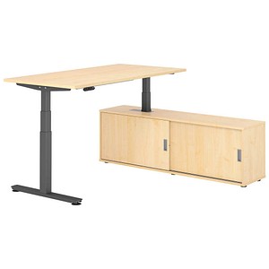 4032062329108 - VXDSM16SB elektrisch höhenverstellbarer Schreibtisch ahorn rechteckig T-Fuß-Gestell grau 1600 x 800 cm