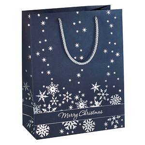 4004360835155 - Geschenktasche GT111 Silver Snowflakes Weihnachten farblich abgestimmte Tragekordel Silberprägung Silberne Schneeflocken 17 3 Stück