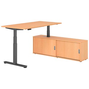 4032062329931 - Schreibtischkombination XDSM 16 höhenverstellbar 63-127cm (H) 160x80cm (BxT) rechteckig buche   graphit 4032062329931 Hammer