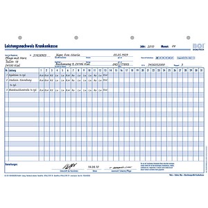 BOI Leistungsnachweis Krankenkasse Formulare, 50 St.