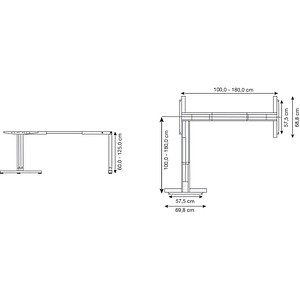 4250504567042 - elektrisch höhenverstellbares Schreibtischgestell silber ohne Tischplatte T-Fuß-Gestell silber 1300 - 1600 x 530700 cm 4250