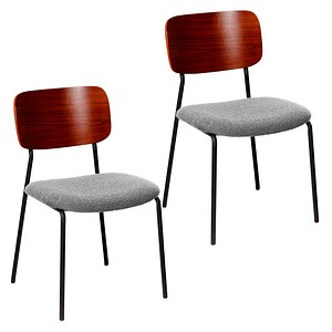 3660141962994 - meet by Paperflow Bistrostuhl LISA gepolstert Gestell schwarz Nussbaumfurnier Bouclé-Bezug grau 2er-Set