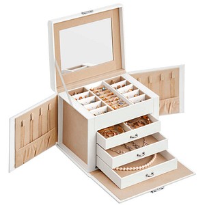 SONGMICS Schmuckkästchen weiß, beige 22,5 x 17,5 x 16,5 cm, 1 St.