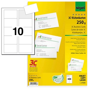 4004360995088 - LP801 3C- Visitenkarten weiß 85 x 55 mm 250g glatte Kanten 4004360995088 400 Stück