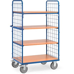 4017976084114 - Etagenwagen 4 Holz-Böden bis 600 kg 2-seitige Gitterwände 1000 x 600 mm blau