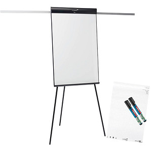 8713797111058 - Flipchart Sketch Pro magnetische Tafel höhenverstellbar 2 Seitenarme Dreibein-Fuß inkl Starterset B 680 x H 1050 mm schwarz-weiß