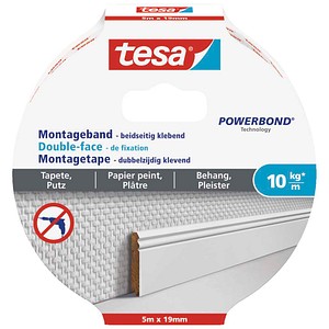 4042448340313 - Montageband Tapete&Putz 10 kg Haltekraft pro Meter - starkes doppelseitiges Montageklebeband zur Befestigung auf Gips und Tapeten - 5 m x 19 mm