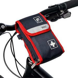 4005058611808 - Holthaus Medical Velo® Fahrradverbandtasche Kompakte Erste Hilfe Tasche ideal geeignet zu Anbringung am Fahrrad 21-teiliges Set Maße 115 x 17 x 4 cm Farbe Blau-Rot