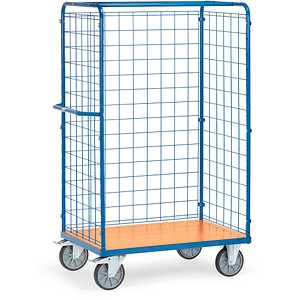 4017976858210 - Gitterwagen fetra® Lenk- & Bockrollen bis 600 kg L 1169 x B 709 x H 1800 mm Stahl & Holz brillantblau RAL 5007 & Buche-Dekor