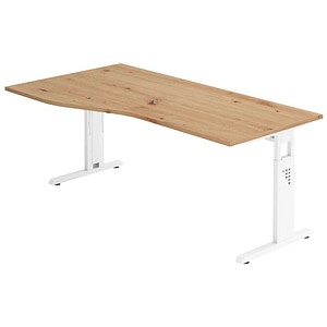 Hammerbacher Schreibtisch VOS, manuell höhenverstellbar, 85cm (H), 180x100cm (BxT), asteiche / weiß 4032062314937 Hammerbacher 4 Stück