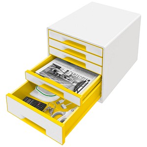 4002432121618 - - Schubladenbox wow cube 5 Schubladen din A4 Polystyrol Gehäusefarbe weiß Farbe der Schublade gelb weiß