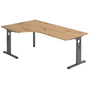 4032062193150 - PRO MEGA 82 G Schreibtisch - Holz 200 x 120 C-Fuß Schwarz höhenverstellbar Asteiche Graphit