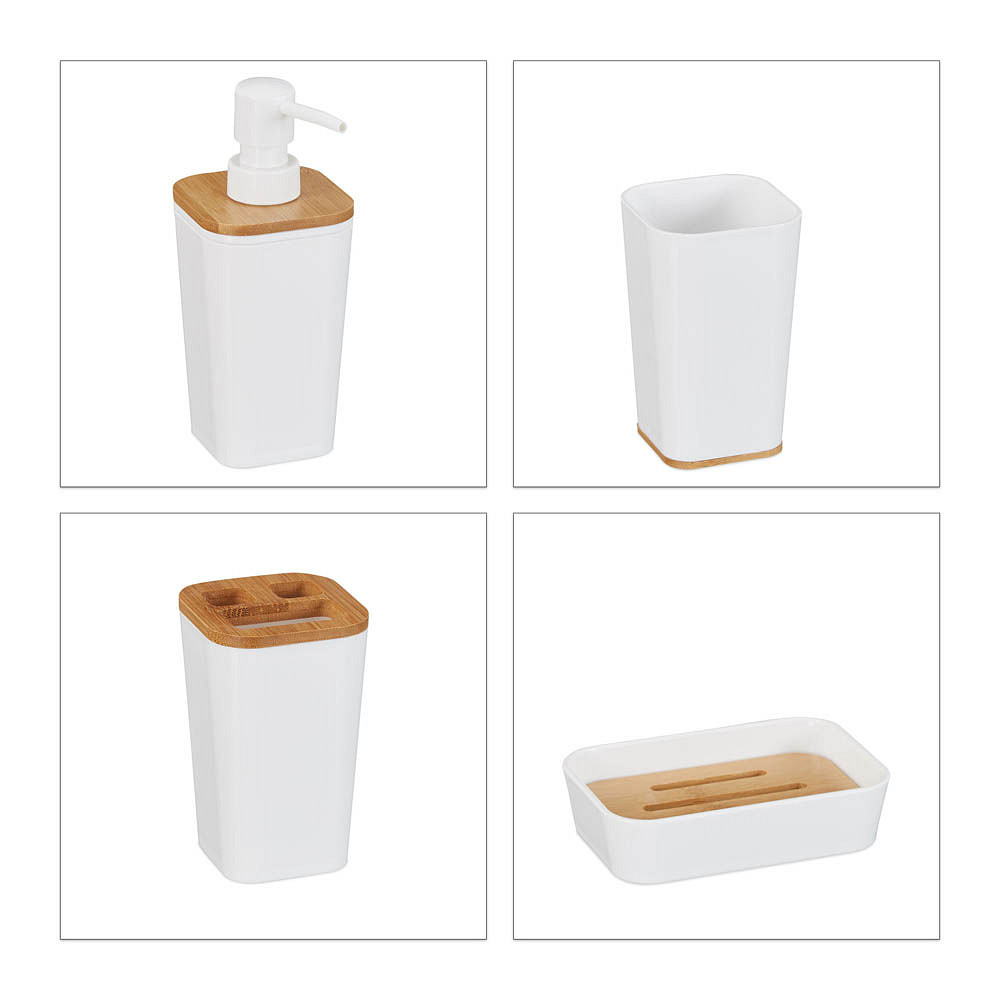 Set Bagno In Bambù Relaxdays - 4 Pezzi Con Portaspazzolini, Portasapone, Bicchiere E Vassoio - Foto 2
