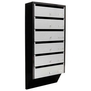 Briefkastenanlage Depot 6 für 6 Parteien C4‑Einwurf 330×20 mm Zylinderschloss je Fach schwarz silber