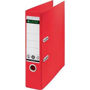 4002432132249 - LEITZ® Ordner Recycle DIN A4 Rückenbreite 80 mm 180°-Hebelmechanik Rückenschild & Griffloch zu 100 % recycelbar rot