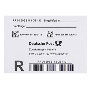 4050357007227 - Deutsche Post Einschreiben-Label Rückschein 485 ¤ Deutschland 10 Stück 4050357007227 - Deutsche Post Einschreiben-Label Rückschein 485 ¤ Deutschland 10 Stück