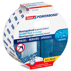 4042448817822 - Powerbond mirror - Doppelseitiges Montageband zur Fixierung von Spiegeln - Feuchtigkeitsbeständiges Klebeband für Bad und Dusche - 5 m x 38 mm - Tesa