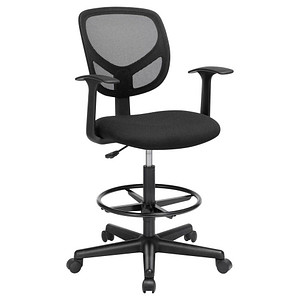 0194343014562 - Songmics - Bürostuhl Ergonomischer Arbeitshocker mit Armlehnen Sitzhöhe 55-75 cm Hoher Arbeitsstuhl mit verstellbare Fußring Belastbarkeit 120