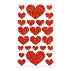 4001868142280 - Moosgummi Glitter-Sticker HEARTS LOVE rot hellrosa 50 St