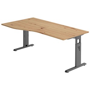 Hammerbacher Schreibtisch VOS, manuell höhenverstellbar, 85cm (H), 180x100cm (BxT), asteiche / graphit 4032062314913 Hammerbacher 4 Stück