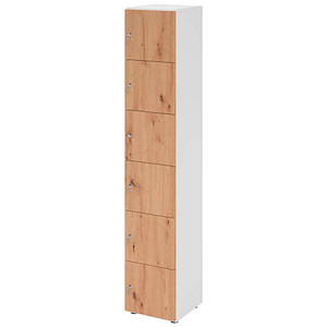 4032062313664 - HAMMERBACHER Schließfachschrank weiß asteiche V264L6 W R DS 6 Schließfächer 400 x 420 x 2156 cm
