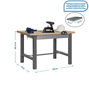 8435104938072 - Werkbank SIMONWORK BT6 BOX grau 1 Schublade 1500 x 750 x 865 cm 8435104938072 Simonrack