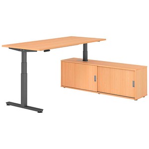 4032062330081 - VXDSM19SB elektrisch höhenverstellbarer Schreibtisch buche rechteckig T-Fuß-Gestell grau 1800 x 800 cm