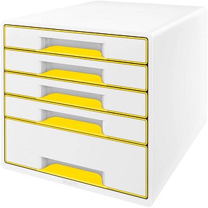 LEITZ Schubladenbox WOW Cube perlweiß/gelb DIN A4 mit 5 Schubladen