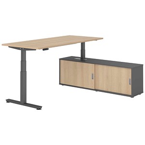 4032062330197 - Schreibtischkombination XDSM 19 höhenverstellbar 63-127cm (H) 160x80cm (BxT) rechteckig eiche   graphit 4032062330197 Hammer