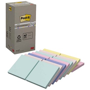4054596926707 - Haftnotizen 654-1RPT Recycling Notes Tower Pastell Rainbow je 4 x mint rosa je 3 x hellblau flamingopink 2 x gelb quadratisch 16 Stück