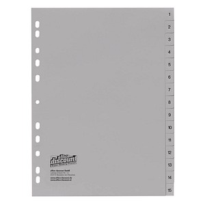 office discount Ordnerregister DIN A4 Vollformat 1-15 grau 15-teilig, 1 Satz