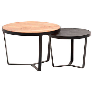 4251757712432 - Couchtisch 2er Set Rund Holz   Steinoptik Wohnzimmertisch Satztisch