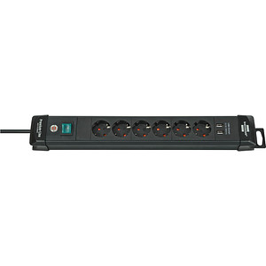 brennenstuhl Premium-Line 6-fach Steckdosenleiste mit Schalter 3,0 m schwarz mit USB-Buchse